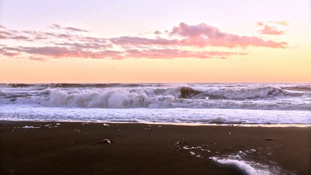 A beach with waves and a sunset sky. - The Redwood Hearts Cottage in Cambria (Cambria)