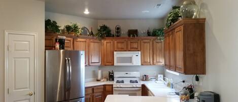 Frigorífico, microondas, horno y placa de cocina