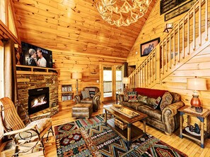 Smart TV, fireplace, video games, DVD player