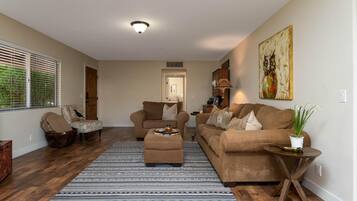 TV, lareira, DVD player, livros