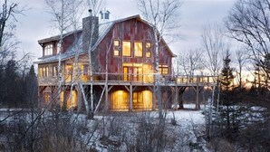 A rustic cabin with a wooden exterior, a deck, and a large front door. - Book for fall and winter now… dates are filling up!! (Maple)