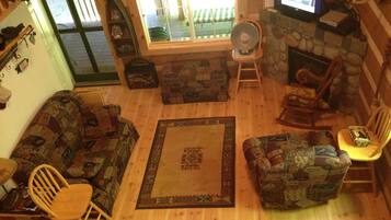 TV, DVD player, books, video library