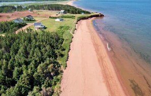 On the beach, sun-loungers, beach towels