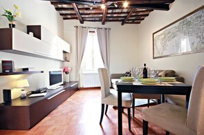 TV, DVD player, books, video library