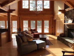 Smart TV, fireplace, video games, DVD player