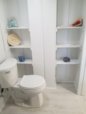 Combined shower/tub, soap