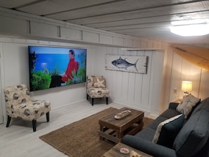 TV, DVD player, livros, videoteca