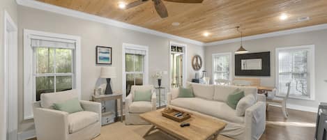 TV, DVD player, books, video library