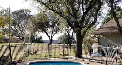 Relájese y disfrute de la vista del lago Travis, la naturaleza y los ciervos