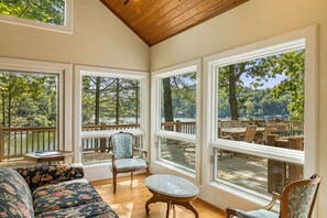 TV, fireplace, books, offices