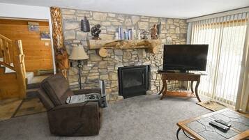 TV, fireplace, DVD player, foosball