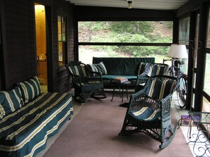 Smart TV, fireplace, DVD player, books