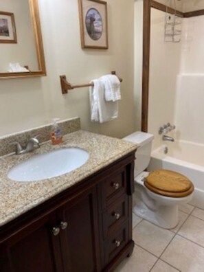 Bathtub, hair dryer, towels