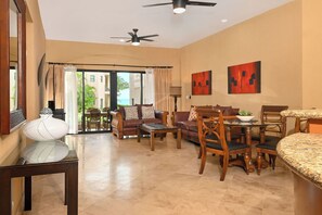 TV, DVD player, books, stereo