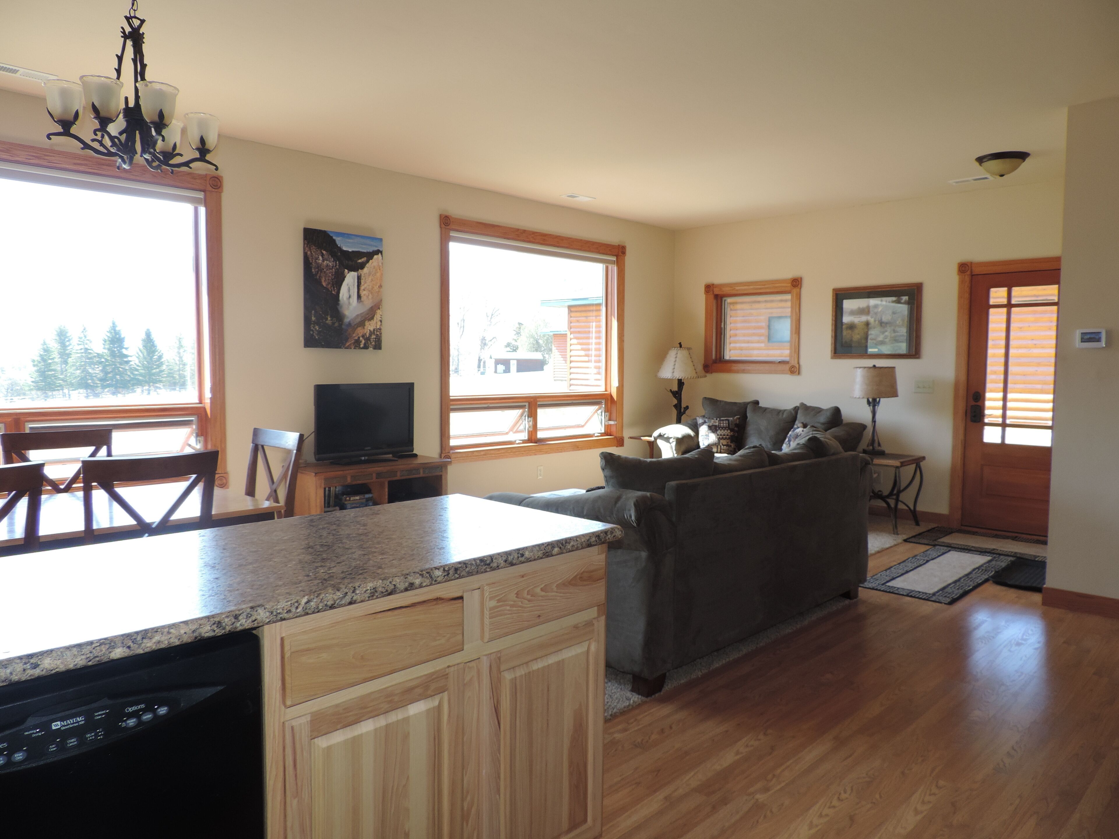 Smart TV, fireplace, books, streaming services