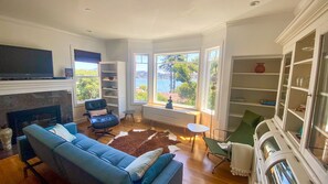 Smart TV, fireplace, video games, DVD player