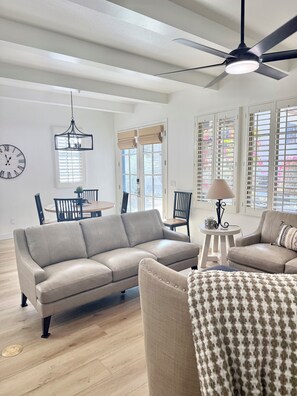 Smart TV, fireplace, DVD player, books