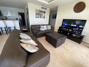 Smart TV, DVD player, books, stereo