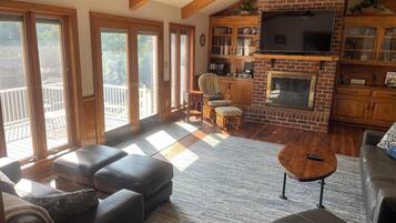 Smart TV, fireplace, video games, DVD player