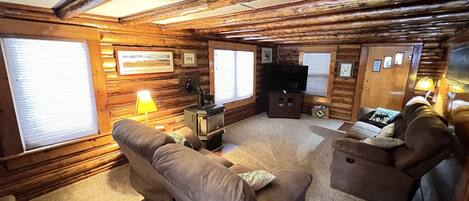 Smart TV, fireplace, video games, DVD player