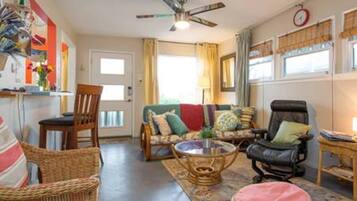 Smart TV, DVD player, books, video library