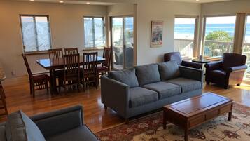 TV connectée, cheminée, lecteur de DVD, livres