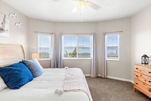 2 bedrooms, memory-foam beds, desk, iron/ironing board