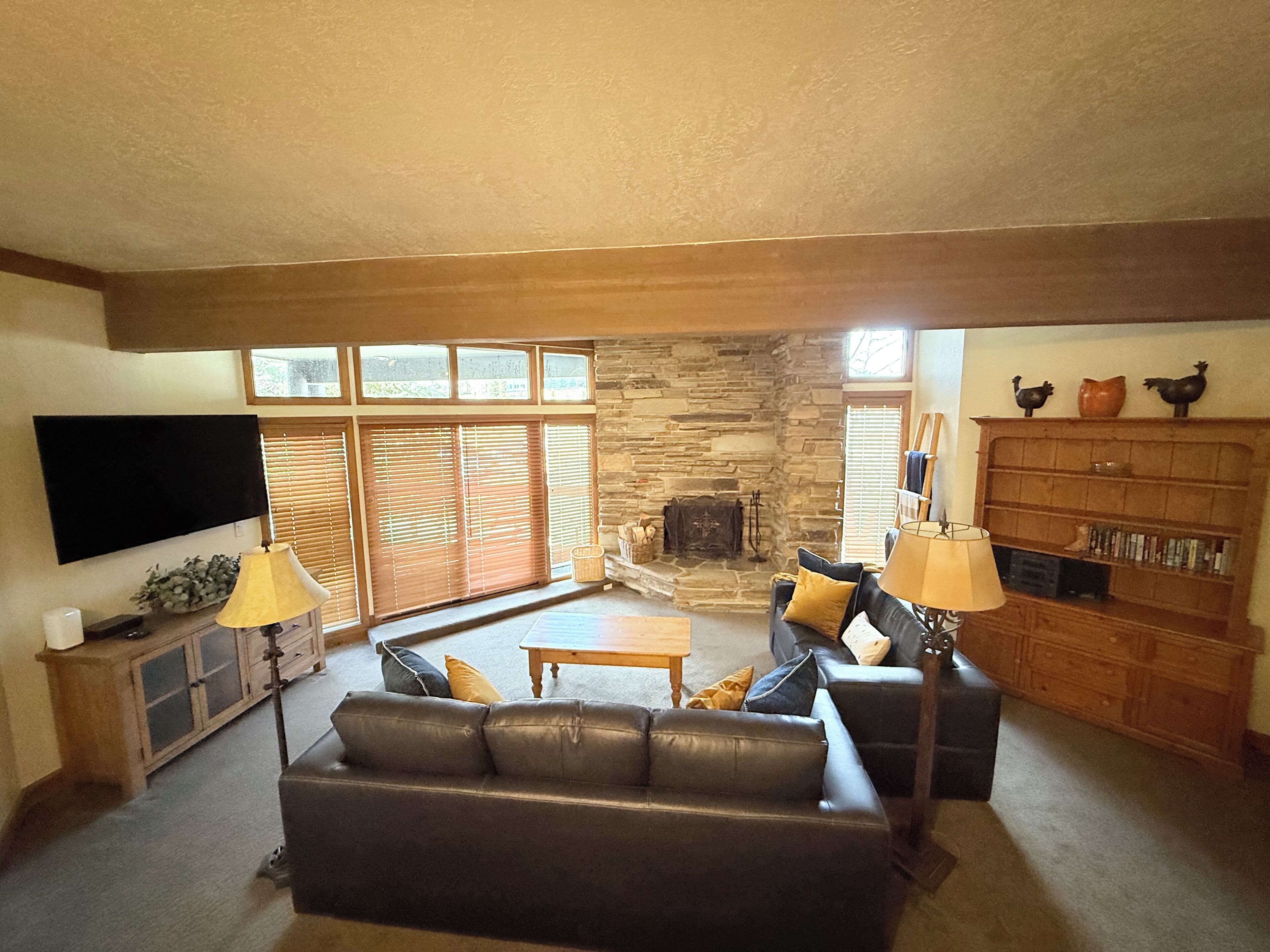 TV, fireplace, video games, DVD player