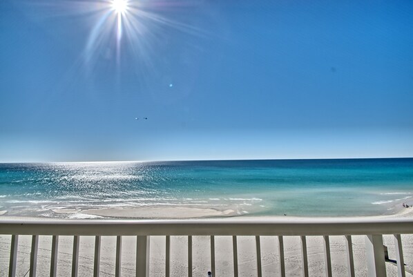 On the beach, sun-loungers