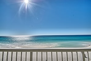 On the beach, sun-loungers