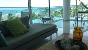 TV, books, video library, stereo