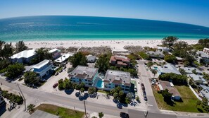 On the beach, sun-loungers, beach towels