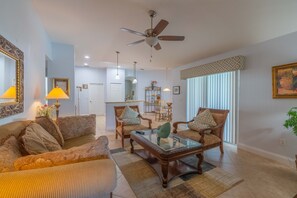 Smart TV, DVD player, books, video library