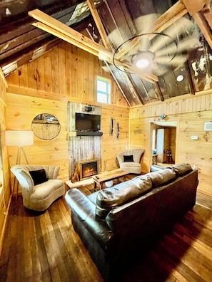 Smart TV, fireplace, DVD player, music library