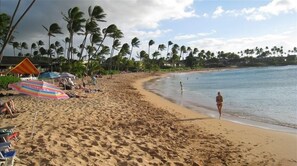Plage à proximité, chaises longues, serviettes de plage