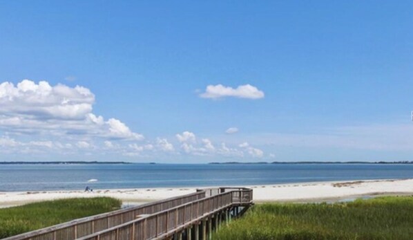 On the beach, sun loungers, beach towels - WALK TO THE BEACH!!  First floor condo, fully renovated (Hilton Head Island)