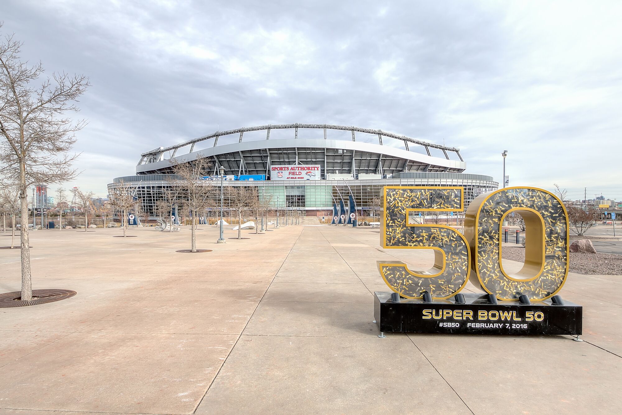 A stadium with a large '50' sign indicating a 50th anniversary.