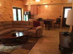 TV, fireplace, table football, video library