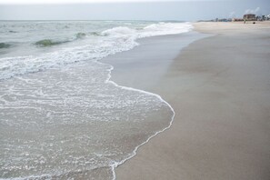 On the beach, sun-loungers, beach towels