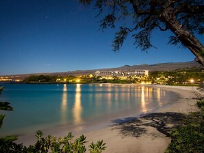 On the beach, sun loungers, beach towels