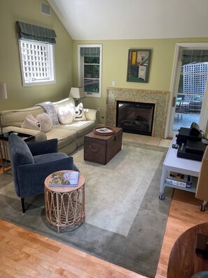 TV, fireplace, DVD player, books