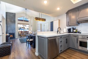 Fridge, microwave, dishwasher, coffee/tea maker