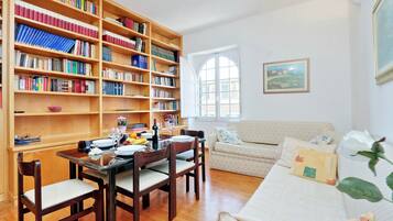 TV, DVD player, books