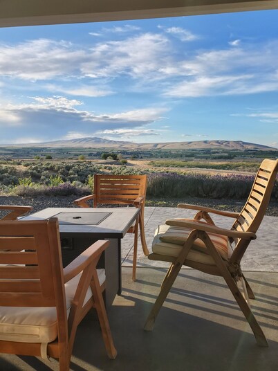 Wine tasting from this eco-friendly home with stunning views.