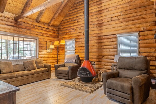 TV connectée, cheminée, lecteur de DVD, vidéothèque