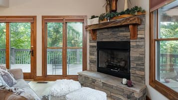 智能電視、壁爐、DVD 播放機、書籍