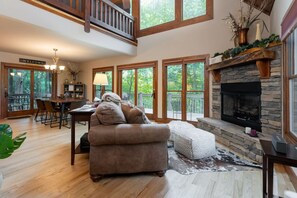 Una Smart TV, una chimenea, un reproductor de DVD, libros