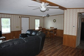 TV, fireplace, DVD player, books