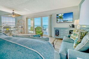 Smart TV, books, stereo - BALMY BEACHFRONT BEAUTY! Condo 202.  Beach chairs & sun umbrella provided.  (Indian Shores)