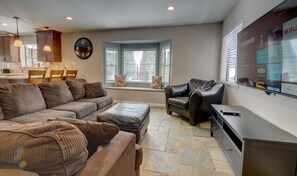 Smart TV, fireplace, video games, foosball